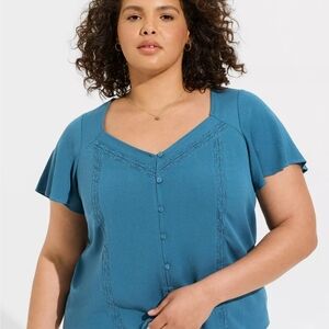 Torrid Teal Button-Front Blouse Sz 2xl